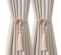 ATEUXOL Crochets De Rideaux TresséS BohèMes Embrasses de Rideaux à Anneaux en Bois, 2 pièces, Style Boho, Attaches Rideau Corde Coton réglables avec Glands, tissées la Main, Accent élégant(Beige)