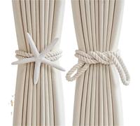 ATEUXOL Crochets De Rideaux TresséS BohèMes Embrasses de Rideaux Boho réglables, tissées à la Main, décor d'étoile mer Naturel, Support draperie en Corde Coton et Lin for fenêtre