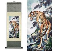 AtfArt Peinture En Soie Sur Rouleau De Soie - Décoration Murale Asiatique - Tigre Dissuasif - Mégatron - Beau Art Chinois - Décoration Murale À Suspendre - Décoration Orientale (91,9 X 30,5 Cm)