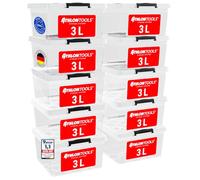 ATHLON TOOLS 10X Boîte de Rangement Plastique 3L Couvercle Clips Empilable | Boîte Plastique Alimentaire Transparente, Lot de 10 : sans BPA, quasi hermétique anti-poussière, cuisine, bureau et atelier