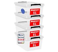 ATHLON TOOLS 4X Boîte Rangement Plastique 5L Lot de 4 Couvercle Empilable | Qualité alimentaire, sans BPA, empilable, avec clips de fermeture - caisse & bac de rangement vêtement 5L