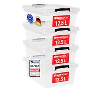 ATHLON TOOLS 4X Boîtes Rangement 12,5L avec Couvercle Plastique Transparent | Qualité alimentaire, sans BPA, empilable, avec clips de fermeture - caisse & bac de rangement vêtement 12,5L