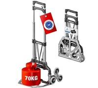 ATHLON TOOLS Diable Pliant Monte-Escalier Aluminium 3 Roues TÜV GS | Léger 4,1 kg, charge 70 kg (35 kg escaliers) : poignée télescopique 110 cm, 6 roues souples, 2 tendeurs, livré monté