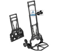 ATHLON TOOLS Diable Pliant Monte-Escalier Noir Aluminium 3 Roues TÜV GS | Noir mat, léger 4,1 kg, charge 70 kg (35 kg escaliers) : poignée 110 cm, 6 roues souples, certifié TÜV Rheinland GS