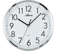 Atlanta 4315 Horloge murale quartz analogique argentée ronde silencieuse sans tic-tac