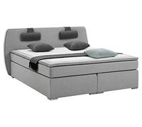 Atlantic Home Collection Lit à sommier tapissier Rex 180 x 200 cm avec surmatelas (dureté H2) et Coussin de Nuque Gris Clair