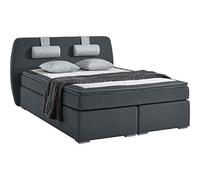 Atlantic Home Collection Rex Lit à Sommier Tapissier, 140 x 200 cm, avec Surmatelas (Niveau de Fermeté H2) et Coussins de Nuque, Gris Foncé
