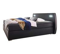 Atlantic Home Collection REX140-LED04 Lit à Sommier Tapissier avec Éclairage LED et Surmatelas, Noir, 140 x 200 cm
