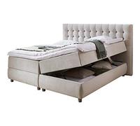 Atlantic Home Collection Tina Lit à Sommier Tapissier, 180 x 200 cm, avec Surmatelas (Niveau de Fermeté H2) et 2 Coffres, Gris Clair