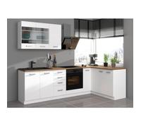 ATLAS Cuisine complète d'angle 8 éléments (reversible droit / gauche) - Décor blanc - L270 cm - Plan de travail non inclus