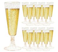 Atliberswo 20 flutes champagne plastique or pailleté 150ml pour fêtes | Hauteur 16cm, plastique sans BPA, réutilisables, légères et résistantes aux chocs, pour mariages et événements