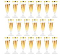 Atliberswo 20 flutes champagne plastique transparent bord doré 150ml | Hauteur 16cm, plastique sans BPA, réutilisables, légères et résistantes aux chocs, finition bord doré élégant