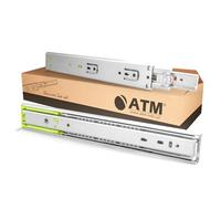 ATM Glissières de Tiroir Guidage à Billes Amorties 250mm Charge 40kg Acier | Fermeture douce, extension totale , 250x12,7x45mm, lot de 2 pièces - paire gauche droite, finition argentée , amortissement