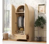 ATMKGX Armoire Chambre Penderie avec 2 Portes, Placard Chambre avec tiroirs et Compartiments de Rangement, Garde-Robe Moderne, Portes en Tissu synthétique, Couleur Bois pour Chambre à Coucher