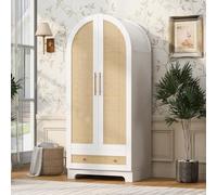 ATMKGX Armoire Chambre Penderie avec 2 Portes, Placard Chambre avec tiroirs et Compartiments de Rangement, Garde-Robe Moderne, Portes en Tissu synthétique, Couleur Bois pour Chambre à Coucher