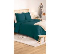 Atmosphera 3 pièces Parure de lit en percale de coton bleu égéen - 260 x 240 cm