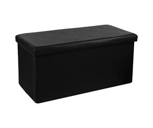 Atmosphera - Banc Coffre de Rangement Pliant Noir - 76 x 38 cm, Effet Cuir - Assise d'Appoint pour Salon, Chambre