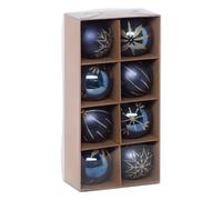Atmosphera - Boules de noël colorama de noël Lot de 8 en Plastique recy 8cm Bleu Or