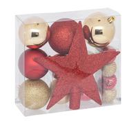 Atmosphera - Kits de Boules de Noël avec Cimier - Décoration de fêtes pour Sapin de Noël - 18 pièces Rouge/Doré