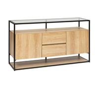 Buffet 2 portes et 2 tiroirs effet bois et verre ALDEA - Beige