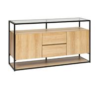 Atmosphera Créateur d'Intérieur - Buffet 2 Portes Aldea Beige Effet Bois Chêne 6 Compartiments Plateau Verre Trempé Salon, Bureau, Chambre