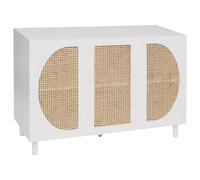 Atmosphera - Buffet Cabras - Style scandi, bois et cannage rotin - 120 x 85 cm - 3 portes - Blanc