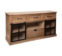 Atmosphera – Buffet Danik Bois et métal noir, L 160 cm, 4 tiroirs, 2 portes coulissantes vitrées
