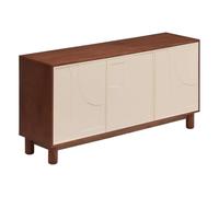 Atmosphera - Buffet Jilani - Meuble de Rangement 3 Portes avec 6 Etagères - Design Géométrique en Relief - Bois Marron et Pieds Hévéa - 150x40 cm