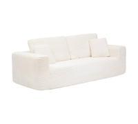 Atmosphera - Canapé compressé solka 3 Places Fourrure côtelée Blanc | Canapé Droit Fixe. Fausse Fourrure Côtelée, Assise et Dossier Semi-ferme. Mobilier de Salon