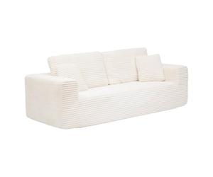 Atmosphera - Canapé compressé solka 3 Places Fourrure côtelée Blanc | Canapé Droit Fixe. Fausse Fourrure Côtelée, Assise et Dossier Semi-ferme. Mobilier de Salon