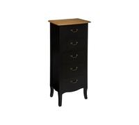Atmosphera - Chiffonnier Chrysa Noir et Bois - 45 x 30 x 113 cm - 5 Tiroirs, Meuble de Rangement, Style Romantique - pour Chambre, Salon, Entrée