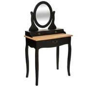Atmosphera - Coiffeuse Chrysa Noir et Bois, L 74 x H 135 cm, avec Miroir Ovale et 3 Tiroirs, Style Romantique - pour Chambre, Dressing