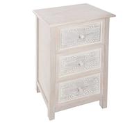Atmosphera - Commode Hina en Bois - Blanche - 48 x 34 x 80 cm, 3 Tiroirs, Motifs Gravés - Meuble de Rangement pour Chambre, Entrée, Salon