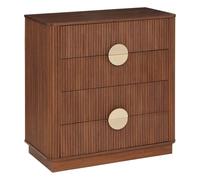 Atmosphera – Commode Wany 4 tiroirs effet noyer, façades cannelées, poignées dorées 80x40cm