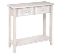 Atmosphera – Console Hina – Bois blanchi – 2 tiroirs sculptés, 1 étagère – L80×P30×H80 cm