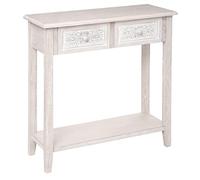 Atmosphera - Console Hina Bois Blanchi - L 80 x P 30 x H 80 cm - 2 Tiroirs Sculptés, 1 Étagère - Meuble de Rangement pour Entrée, Salon