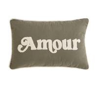 Atmosphera - Coussin Décoratif Cherry Vert Kaki 58 x 38 cm, Message Brodé, Déhoussable - pour Salon, Chambre