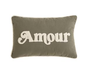 Atmosphera - Coussin Décoratif Cherry Vert Kaki 58 x 38 cm, Message Brodé, Déhoussable - pour Salon, Chambre