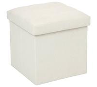 Atmosphera - Pouf coffre pliant Lysandre - Cube 38 cm, assise capitonnée, beige