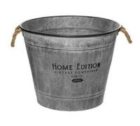 Atmosphera - Grand Pot Décoratif Home Edition - Zinc Gris, D 49.5 cm, Anses en Jute - Style Rétro Vintage, pour Plante ou Rangement
