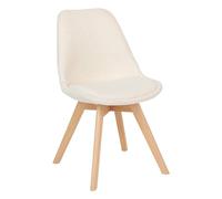 Atmosphera Créateur d'Intérieur - Chaise Baya Blanc - Tissu Bouclette et Hêtre - Salle à Manger, Cuisine, Bureau, Salon - Confortable Coussin Intégré