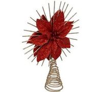 Cimier de Sapin Pailleté Poinsettia 25cm Rouge & Champagne