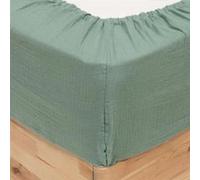 Atmosphera - Drap Housse Flora Gaze de Coton Vert céladon 160x200cm