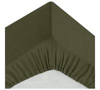 Atmosphera - Drap-housse "Intérieur" uni coton 140x190 cm 2 personnes bonnet 30 cm Kaki