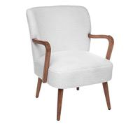 Atmosphera Créateur d'Intérieur - Fauteuil Chiara Bouclette Blanc Rétro Vintage Hévéa Accoudoirs Semi-Ferme Enveloppant pour Salon, Bureau, Chambre