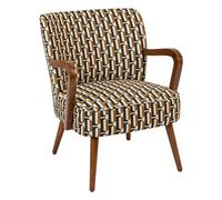 Atmosphera Créateur d'Intérieur - Fauteuil Chiara Tissu Chenille Noir Ocre Rétro Vintage Bois Hévéa Accoudoirs Semi-Ferme pour Salon, Bureau, Chambre