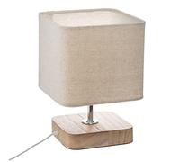 Atmosphera – Lampe à poser Toxey beige en bois et tissu façon lin H21 cm – Ampoule non incluse