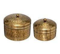 Atmosphera Créateur d'intérieur - Lot de 2 Boîtes Déco en Métal "Oasis" 13cm Or Or G