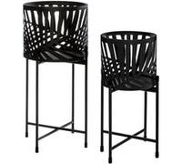 Atmosphera Créateur d'intérieur - Lot de 2 Cache-Pots en Métal "Leaf" 54cm Noir Noir G