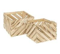 Atmosphera Lot de 2 caisses de rangement en bois - Naturel